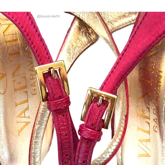 {VALENTINO GARAVANI} Bright Pink Satin Bow Open Toe Slingback Stiletto Pumps - Picture 13 of 13